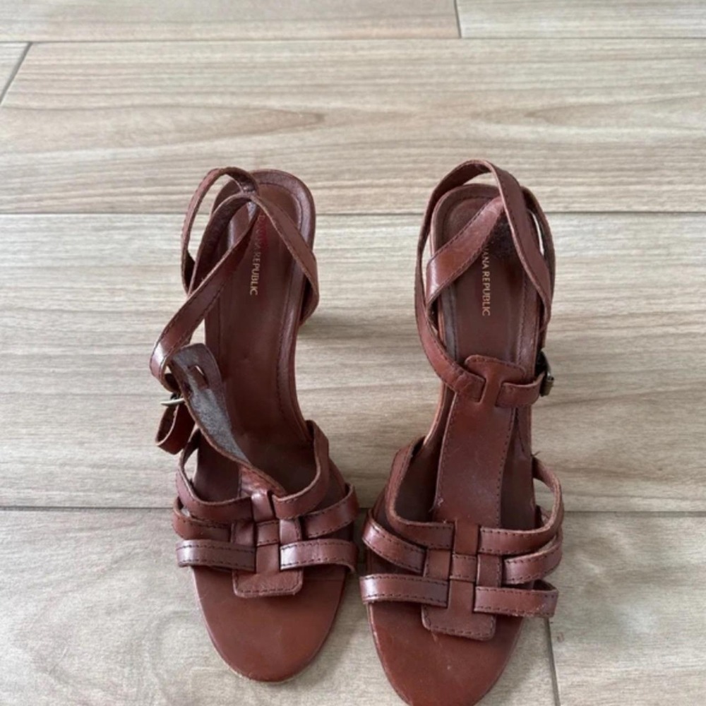 Banana Republic Y2K Brown Strappy Leather Block Heel Euro Summer Boho Festival